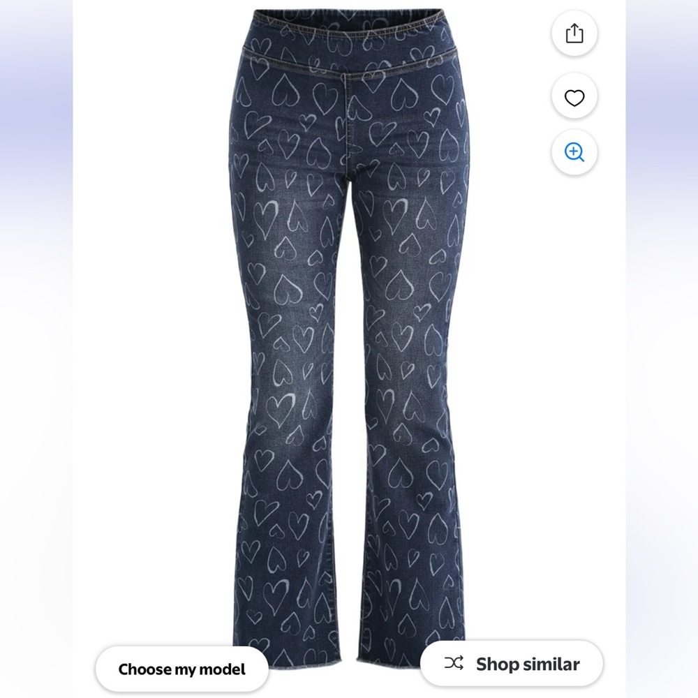 No Boundaries Dark Blue Heart Print Flare Jeggings